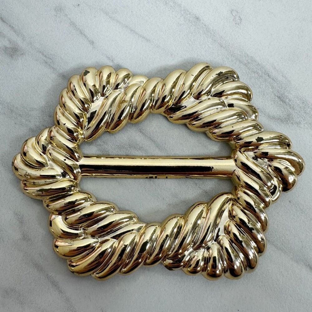 Vintage Metallic Gold Scarf Slide Shirt Tie Bar Belt Buckle